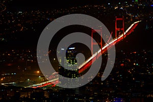 Istanbul night aerial view, tall buildings and plazas. photo