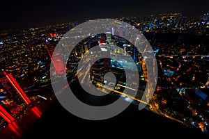 Istanbul night aerial view, tall buildings and plazas. photo