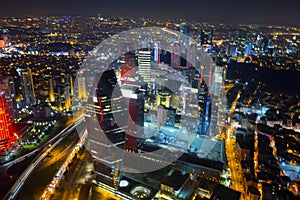 Istanbul night aerial view, tall buildings and plazas. photo