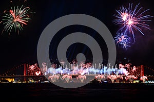 Istanbul night scene and fireworks