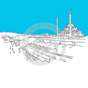 Istanbul Panorama drawing, Blue Series photo