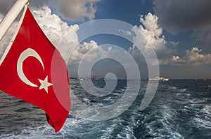 Istanbul passenger ferries and Turkish flag