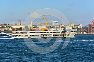 Istanbul passenger ferry sailing in to Bosphorus Sea , Istanbul, Turkey