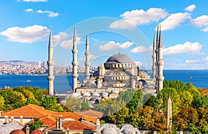 Istanbul roofs by The Blue Mosque or Sultan Ahmet Mosque, Bosphorus, Turkey