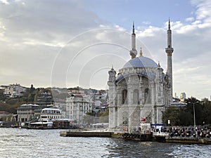 Istanbul seascape with a Turkish mosque on the banks of the Bosphorus