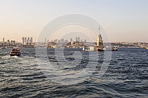 Istanbul at sunset with Maiden's tower in the foreground