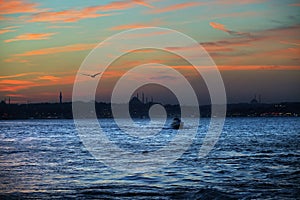 Istanbul sunset. Panorama Istanbul and bosporus