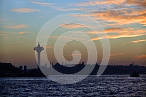 Istanbul sunset. Panorama Istanbul and bosporus