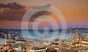 Istanbul sunset panoramic view