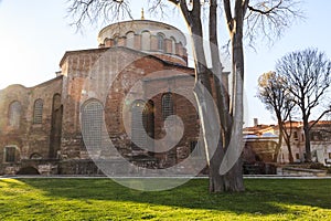 Istanbul, Turkey - 04.03.2019: Hagia Irene church Aya Irini in the park of Topkapi Palace in Istanbul, Turkey