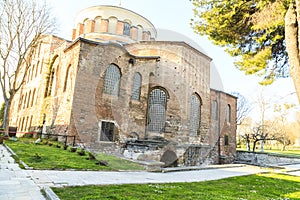 Istanbul, Turkey - 04.03.2019: Hagia Irene church Aya Irini in the park of Topkapi Palace in Istanbul, Turkey