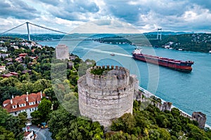 Istanbul, Turkey. Aerial view of the Istanbul Bosphorus.