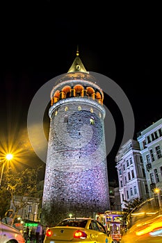 ISTANBUL, TURKEY - April 16, 2016: Galata tower night view