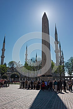 The Blue Mosque, outside with minaret and obelisk