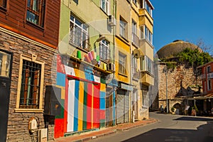 ISTANBUL, TURKEY: Colorful old buildings on a street in the Fatih district of Istanbul's old city