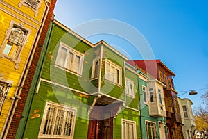 ISTANBUL, TURKEY: Colorful old buildings on a street in the Fatih district of Istanbul's old city