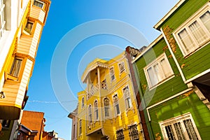 ISTANBUL, TURKEY: Colorful old buildings on a street in the Fatih district of Istanbul's old city