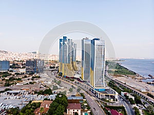 Istanbul, Turkey - February 23, 2018: Aerial Drone View of IstMarina Skyscrapers Avm Shopping Mall in Istanbul Kartal.