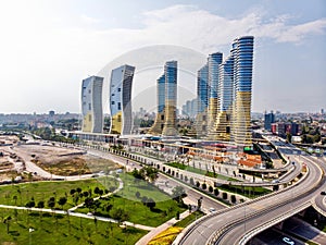 Istanbul, Turkey - February 23, 2018: Aerial Drone View of IstMarina Skyscrapers Avm Shopping Mall in Istanbul Kartal.