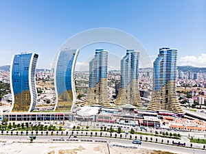 Istanbul, Turkey - February 23, 2018: Aerial Drone View of IstMarina Skyscrapers Avm Shopping Mall in Istanbul Kartal.