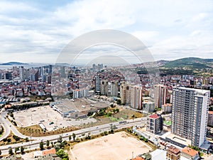 Istanbul, Turkey - February 23, 2018:Aerial Drone View of Unplanned Urbanization Istanbul Kartal Yakacik Real M1 Avm.