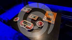 Old portable Nintendo game watch Mario Bros, Donkey Kong, Octopus in Istanbul, Turkey, in Digital Revolution exhibition