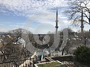 Istanbul / Turkey - March 2019: Tourists enjoy the view from Eyup-Pierre Loti point