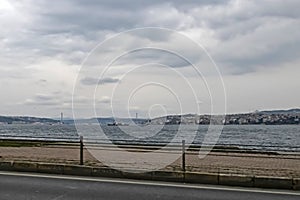 Bosphorus and Marmara sea view in winter and cloudy weather from Sarayburnu district in istanbul photo