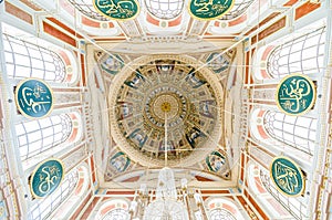 Istanbul, Turkey - May 26, 2017. Interior of famous mosque on the shore of Bosphorus Buyuk Mecidiye Camii