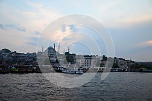 Istanbul, Turkey - May 10, 2018: Istanbul city view from Galata Bridge overlooking the Golden Horn with Eminonu