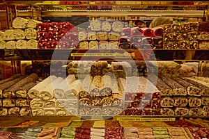 Istanbul, November 29-2022, Kapali Carsi Grand Bazaar images, Turkish sweets and spices photo