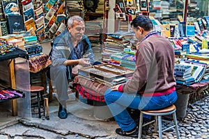 Istanbul, Turkey, October 1, 2011: Two men playing Backgammon.