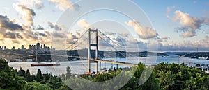 ISTANBUL, TURKEY. Panoramic view of Istanbul Bosphorus on sunset.