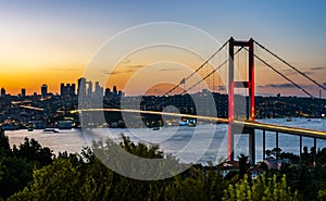 ISTANBUL, TURKEY. Panoramic view of Istanbul Bosphorus on sunset.