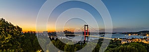 ISTANBUL, TURKEY. Panoramic view of Istanbul Bosphorus on sunset.