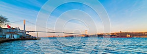 ISTANBUL, TURKEY. Panoramic view of Istanbul Bosphorus on sunset. Beautiful cloudy blue sky