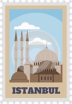Istanbul turkey postal stamp with sight vector