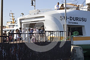 Istanbul, Turkey - September-14.2019: Eminonu, Sirkeci city lines ferry, Istanbul`s busiest and crowded pier.