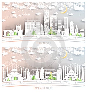 Istanbul Turkey and Tripoli Libya City Skyline Set