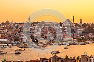 Istanbul, Turkey, View on Golden Horn bay from Galata Tower photo