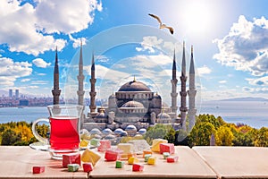 Istanbul turkish tea in front of the Blue Mosque, Turkey