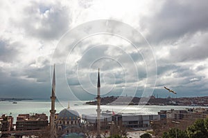 Istanbul view from Cihangir district. Nusretiye Mosque and Galataport photo