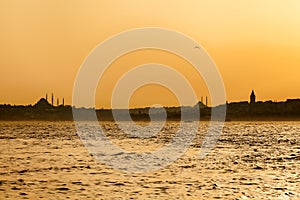 Istanbul View from the sea at sunset. Travel Turkey