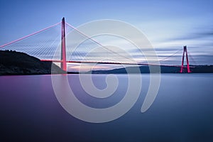 Istanbul Yavuz Sultan Selim Bridge with red light