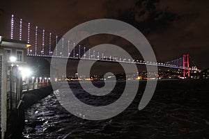 Istanbul Bosphorus Bridge night long exposure. July 15 Martyrs Bridge