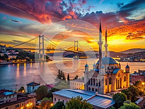 Istanbuls Bosphorus Bridge at Sunset A Stunning Architectural and Scenic Panorama photo