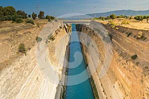 Isthmus of Corinth in Greece aerial view.