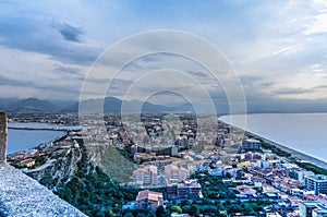 Isthmus of the town of milazzo from the top of the defenses of t