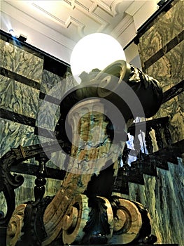 The Istituto Nazionale di Ricerca Metrologica INRIM in Turin city, Italy. Art, architecture, stairway and lamp photo