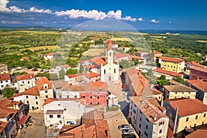 Istria. Town of Brtonigla on green istrian hill aerial view